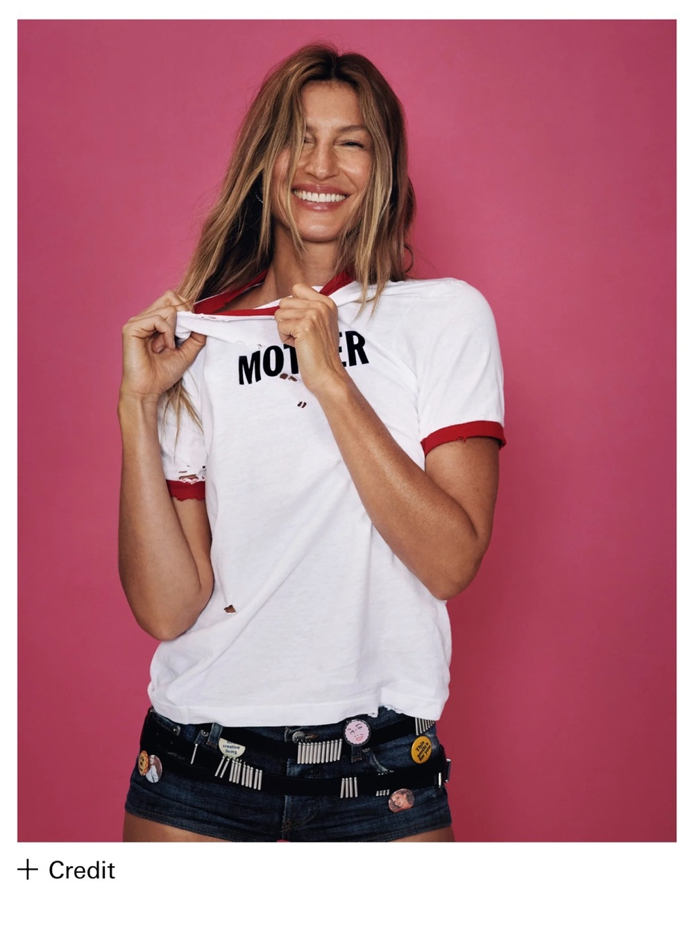 Aritzia NET White Short-Sleeve Ringer Tee with Red Trim and Graphic “mother”
